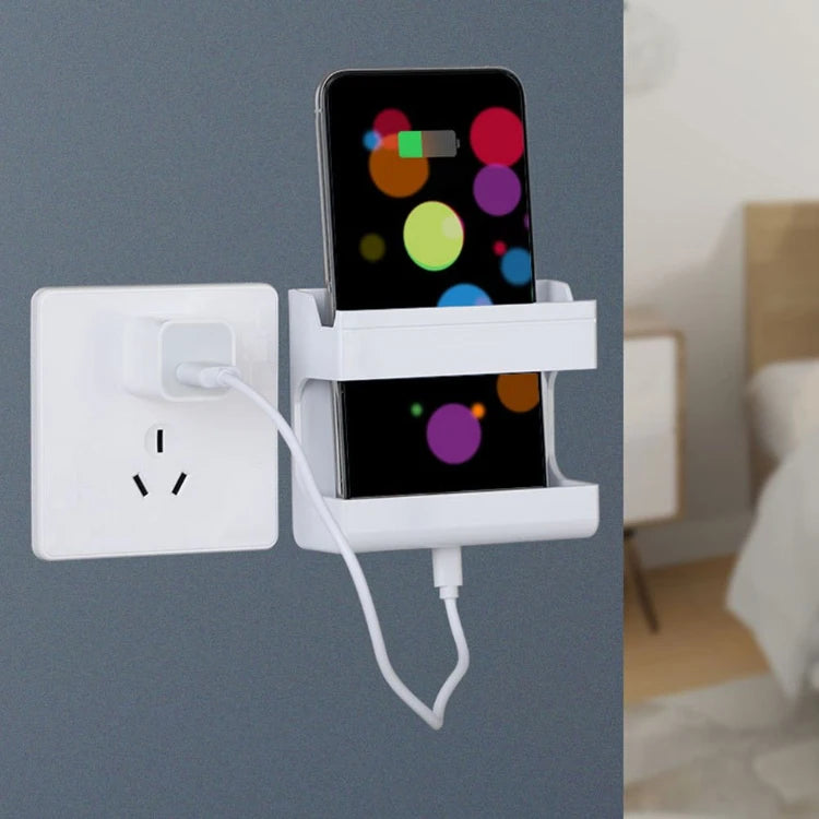 Wall Mount Remote Control & Phone Holder | Punch-Free Adhesive Organizer Box | Charging Storage Stand for Living Room & Bedroom