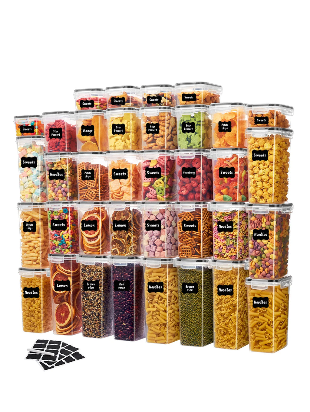 Airtight Food Storage Container Set | 24/48 Piece Pantry Organization Containers with Lids & Labels | Kitchen Storage for Rice, Pasta & Dry Foods