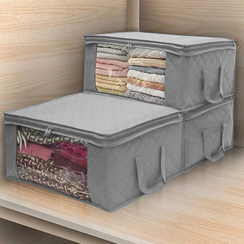 Large Foldable Storage Bin with Clear Window | Stackable Clothing & Blanket Organizer with Handles | Closet & Under Bed Storage