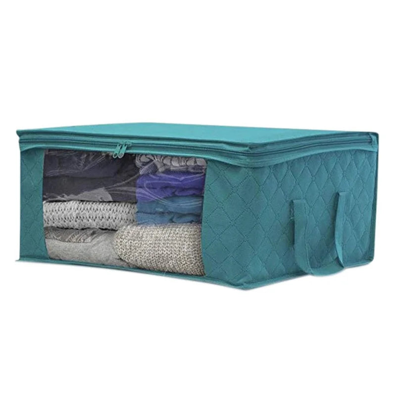 Large Foldable Storage Bin with Clear Window | Stackable Clothing & Blanket Organizer with Handles | Closet & Under Bed Storage