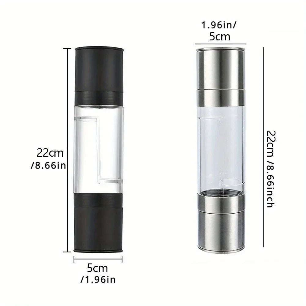 2-in-1 Salt & Pepper Grinder | Dual Chamber Manual Spice Mill with Adjustable Grinders | Stainless Steel Salt and Pepper Shaker | Kitchen Accessory