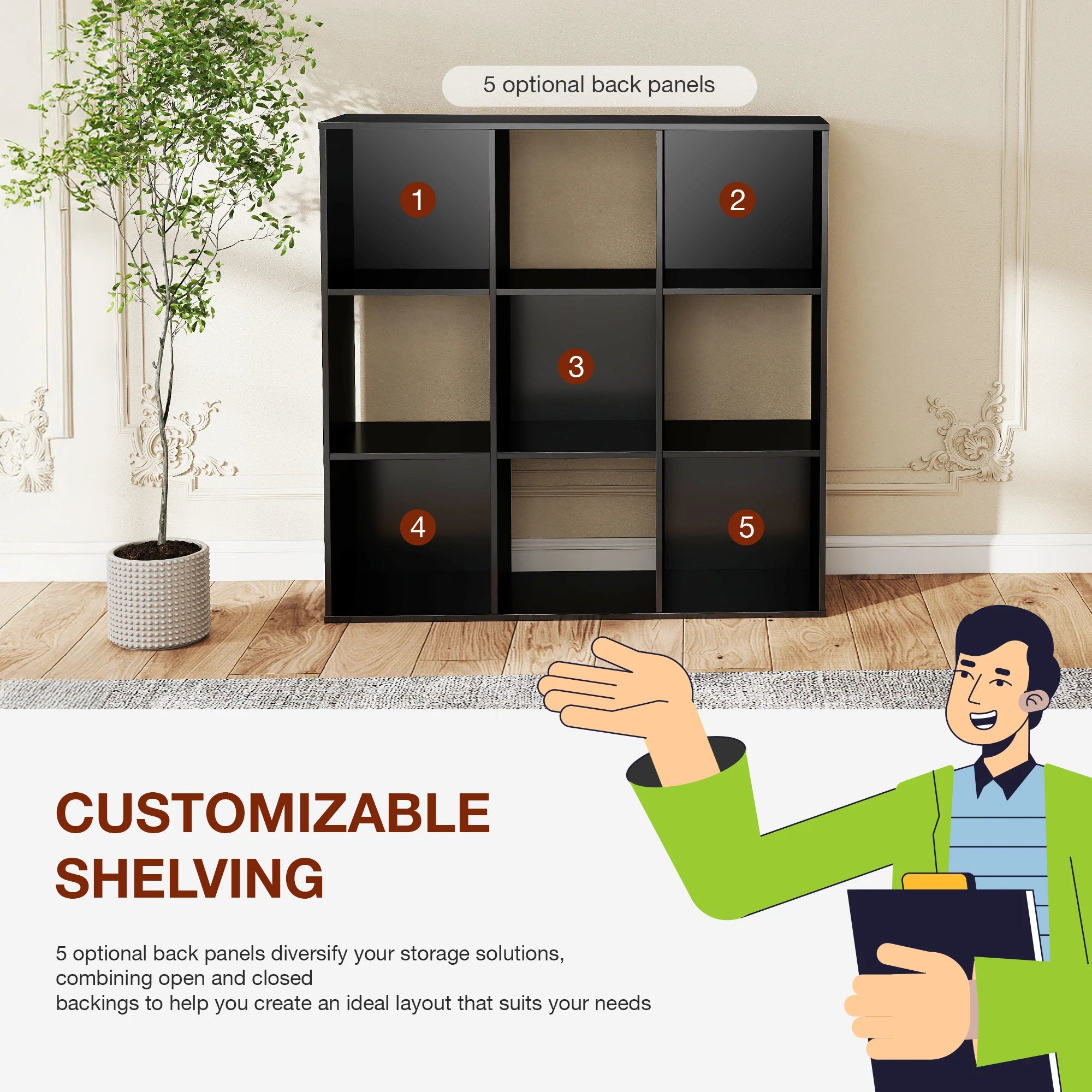 6, 8, or 9-Cube Storage Organizer Bookcase | Wooden Cubby Shelf for Living Room, Home Office & Display Storage