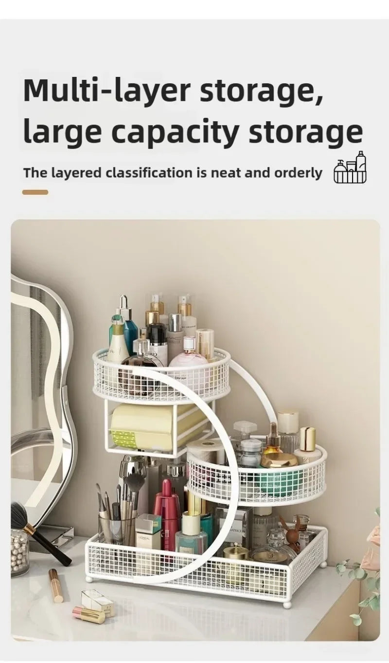 Multi-Layer Makeup Storage Rack | Metal Cosmetic Organizer for Skincare & Beauty Products | No-Assembly Vanity Storage Shelf