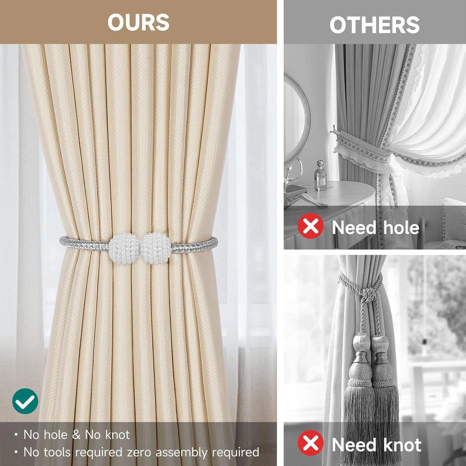 Pearl Magnetic Curtain Tiebacks | Decorative Curtain Clips