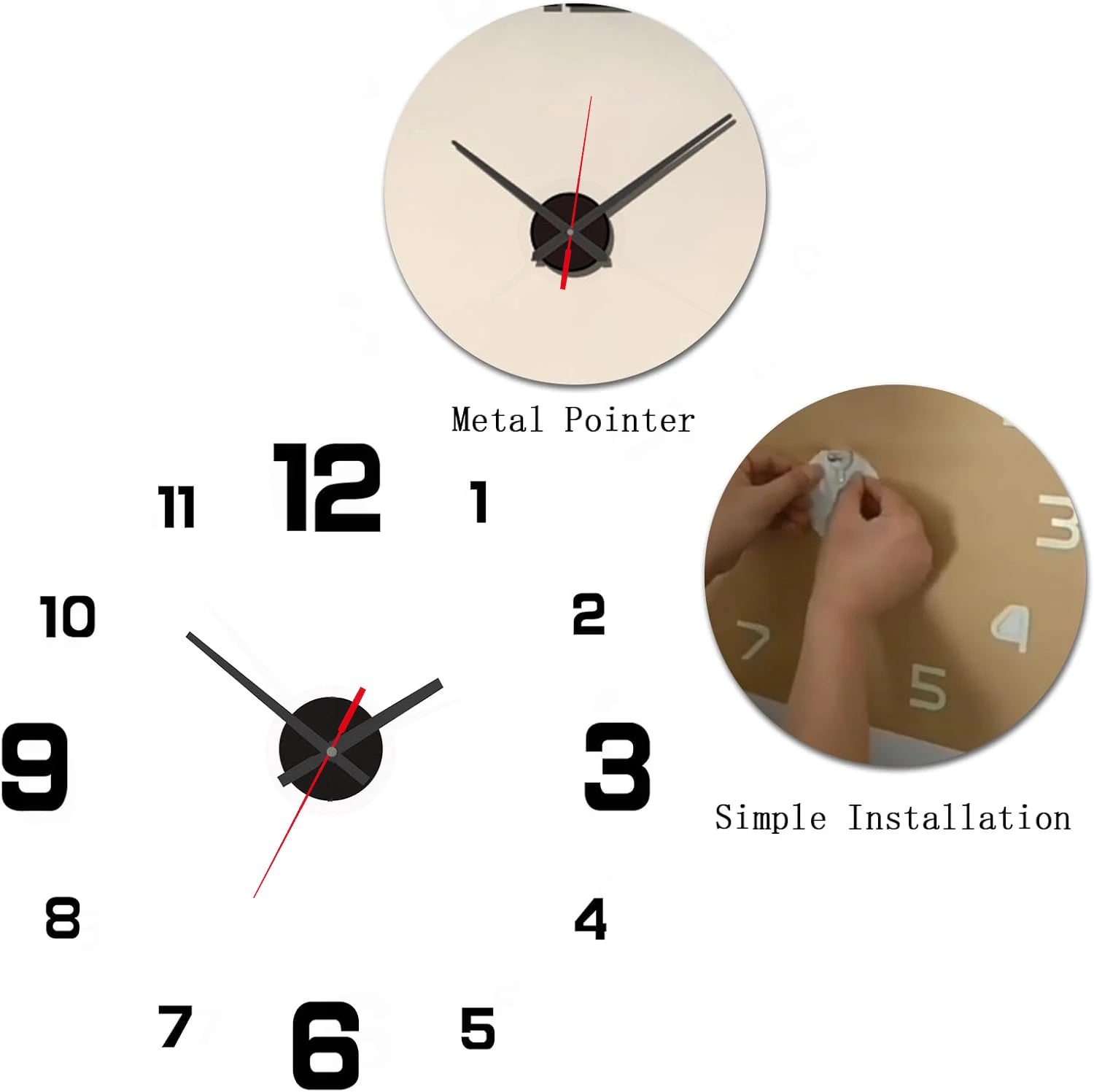 3D Frameless DIY Wall Clock | Large Wall Sticker Clock | Modern Living Room & Office Wall Decor