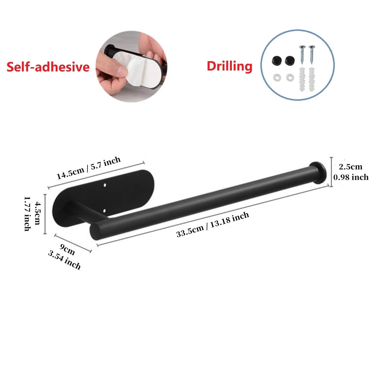 Self-Adhesive Paper Towel Holder | Wall Mount Kitchen Paper Towel Rack | No-Drill Towel & Toilet Paper Holder for Bathroom