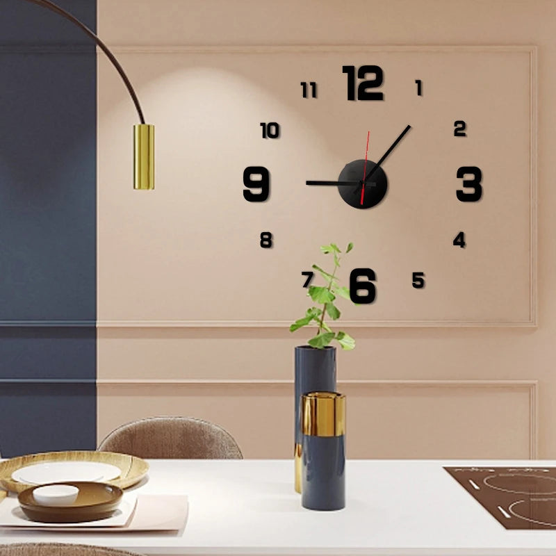 3D Frameless DIY Wall Clock | Large Wall Sticker Clock | Modern Living Room & Office Wall Decor