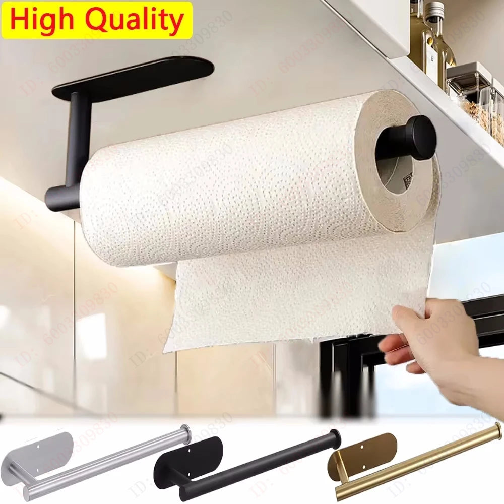 Self-Adhesive Paper Towel Holder | Wall Mount Kitchen Paper Towel Rack | No-Drill Towel & Toilet Paper Holder for Bathroom