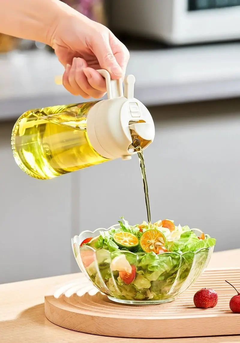 2-in-1 Oil Sprayer & Dispenser Bottle | Refillable Kitchen Oil Spray Bottle | Silicone Oil Brush Sold Separately | Olive Oil & Cooking Oil Mister for Cooking