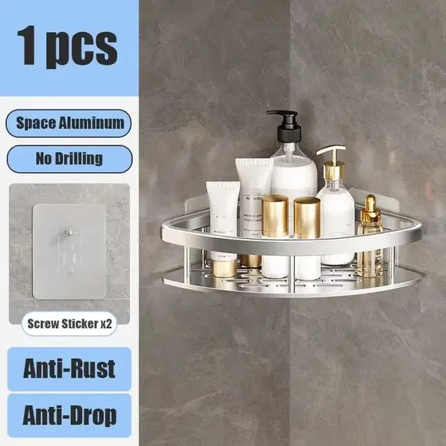 No Drill Bathroom Shelf | Wall Mounted Adhesive Bathroom Organizer for Shower and Wall