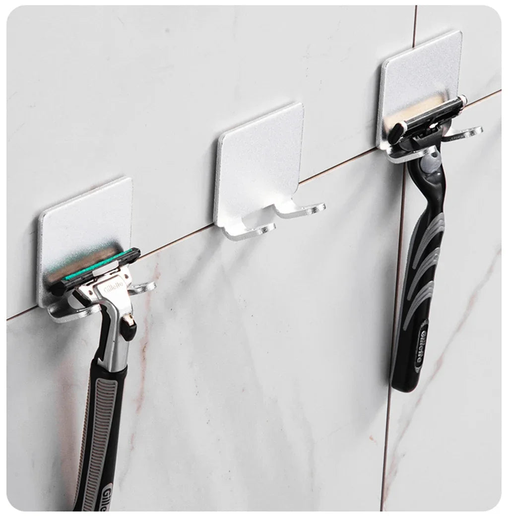 2/4PCS Adhesive Razor Holder Wall Mounted Bathroom For Shower Hook Rack Gillette Shaver Shaving Holder Black Plastic Hook