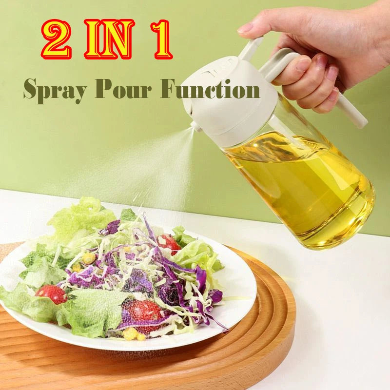 2-in-1 Oil Sprayer & Dispenser Bottle | Refillable Kitchen Oil Spray Bottle | Silicone Oil Brush Sold Separately | Olive Oil & Cooking Oil Mister for Cooking