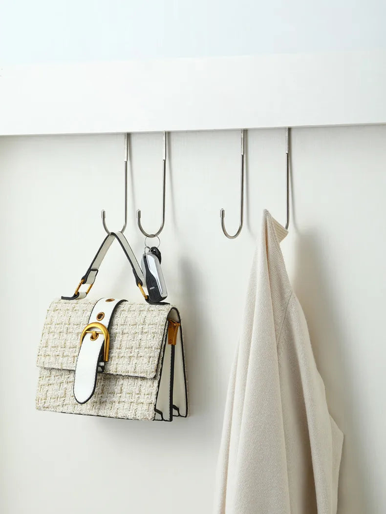 Stainless Steel Double S-Shaped Door Hanger Hooks | Over Door Storage Organizer for Bathroom, Kitchen & Closet