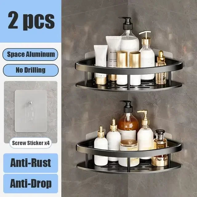 No Drill Bathroom Shelf | Wall Mounted Adhesive Bathroom Organizer for Shower and Wall