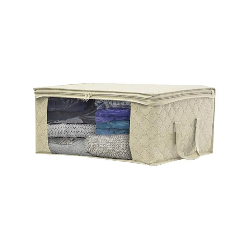 Large Foldable Storage Bin with Clear Window | Stackable Clothing & Blanket Organizer with Handles | Closet & Under Bed Storage
