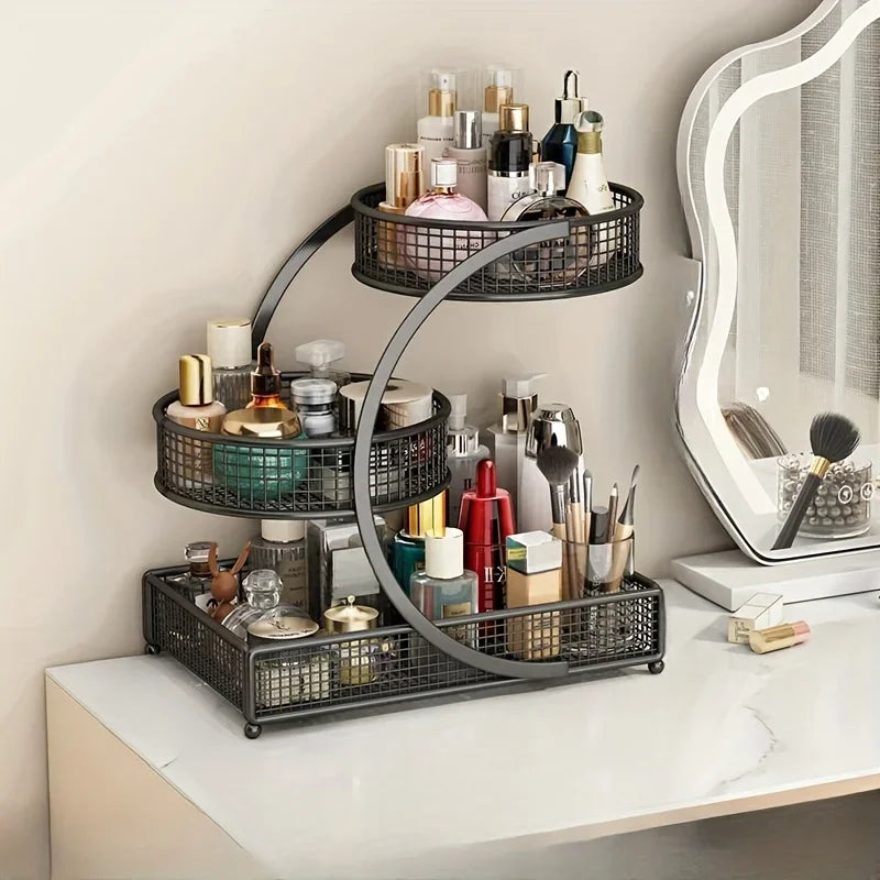 Multi-Layer Makeup Storage Rack | Metal Cosmetic Organizer for Skincare & Beauty Products | No-Assembly Vanity Storage Shelf