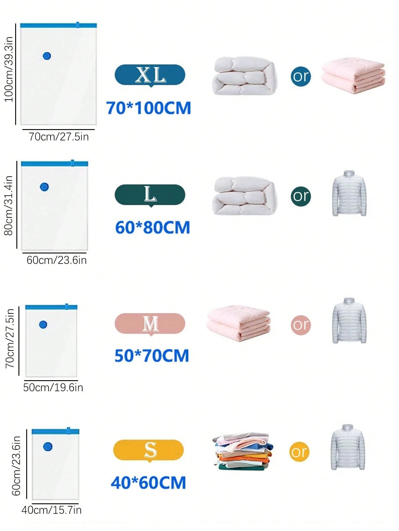 Vacuum Compression Storage Bags | Space Saving Bags for Clothes & Bedding | Travel & Home Organization