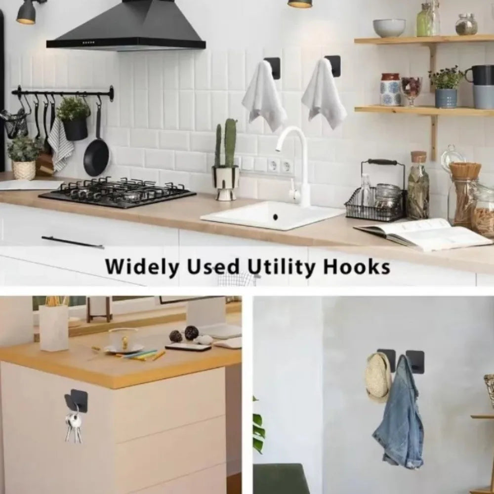 3pcs Multi-purpose Stainless Steel Wall Hooks Rust Proof Adhesive Hooks Bathroom Clothes Hooks Organization Accessory
