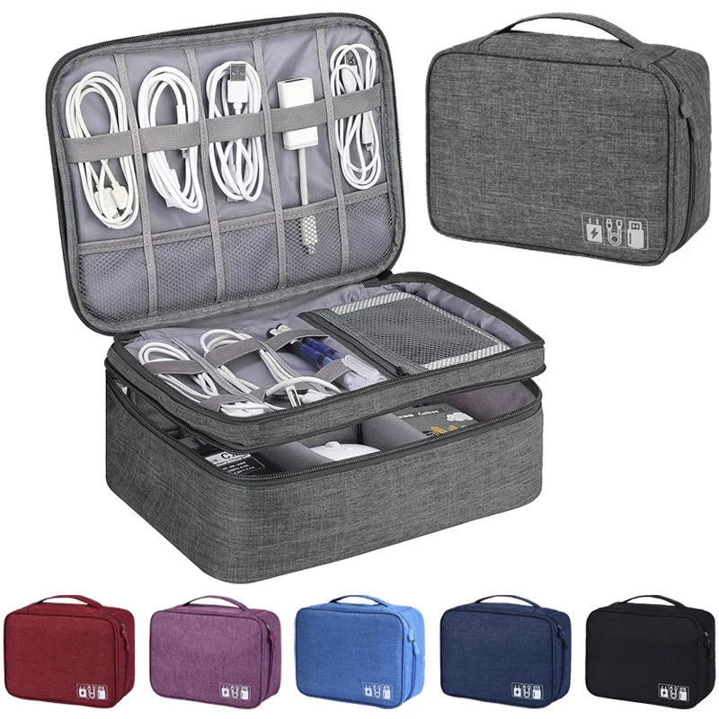 Travel Cable Organizer Bag | Waterproof Electronic Accessories Case for Chargers, USB Cables & Tech Storage