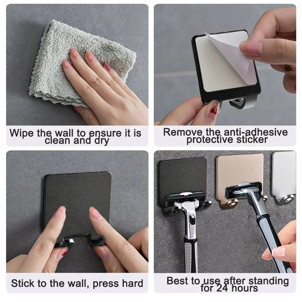 2/4PCS Adhesive Razor Holder Wall Mounted Bathroom For Shower Hook Rack Gillette Shaver Shaving Holder Black Plastic Hook
