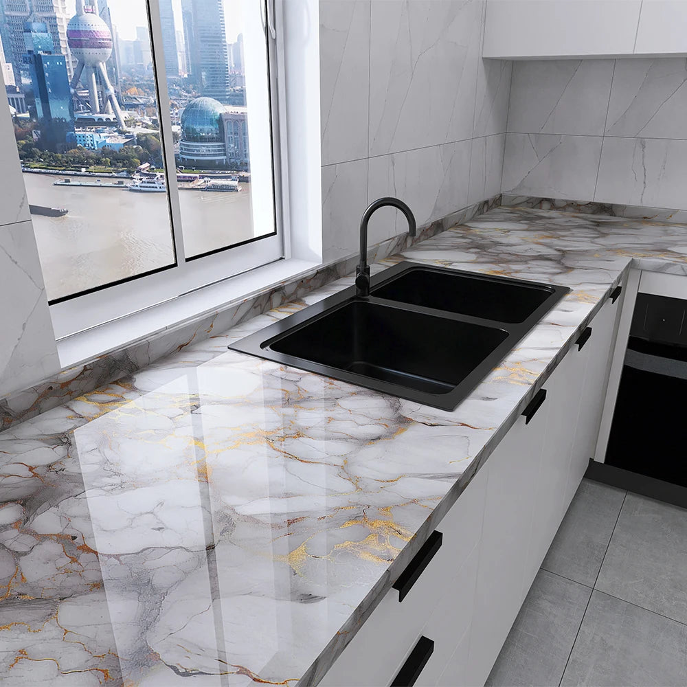Marble Peel & Stick Wallpaper | Waterproof Oil-Proof Contact Paper for Kitchen Countertops, Cabinets & Backsplash Renovation