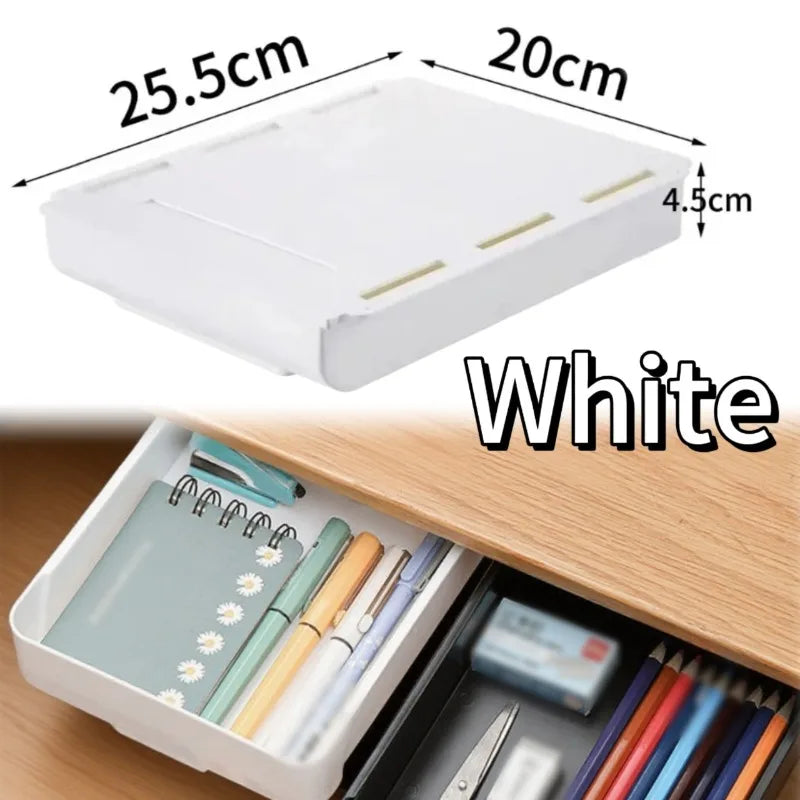Hidden Under Desk Storage Drawer | Self-Adhesive Sliding Organizer Box | Desk Drawer for Office Supplies, Makeup & Accessories