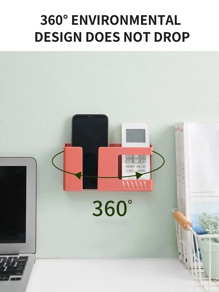 Wall Mounted Remote Controller Storage Box Mobile Phone Charging Holder Storage Box Universal Phone Stand Pen Pencil Organizer