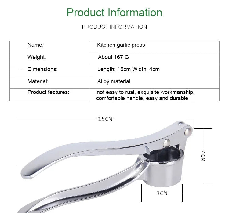 Manual Garlic Press | Garlic & Ginger Crusher Mincer with Comfort Grip Handle