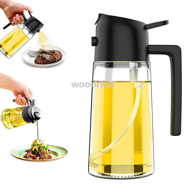 2-in-1 Oil Sprayer & Dispenser Bottle | Refillable Kitchen Oil Spray Bottle | Silicone Oil Brush Sold Separately | Olive Oil & Cooking Oil Mister for Cooking