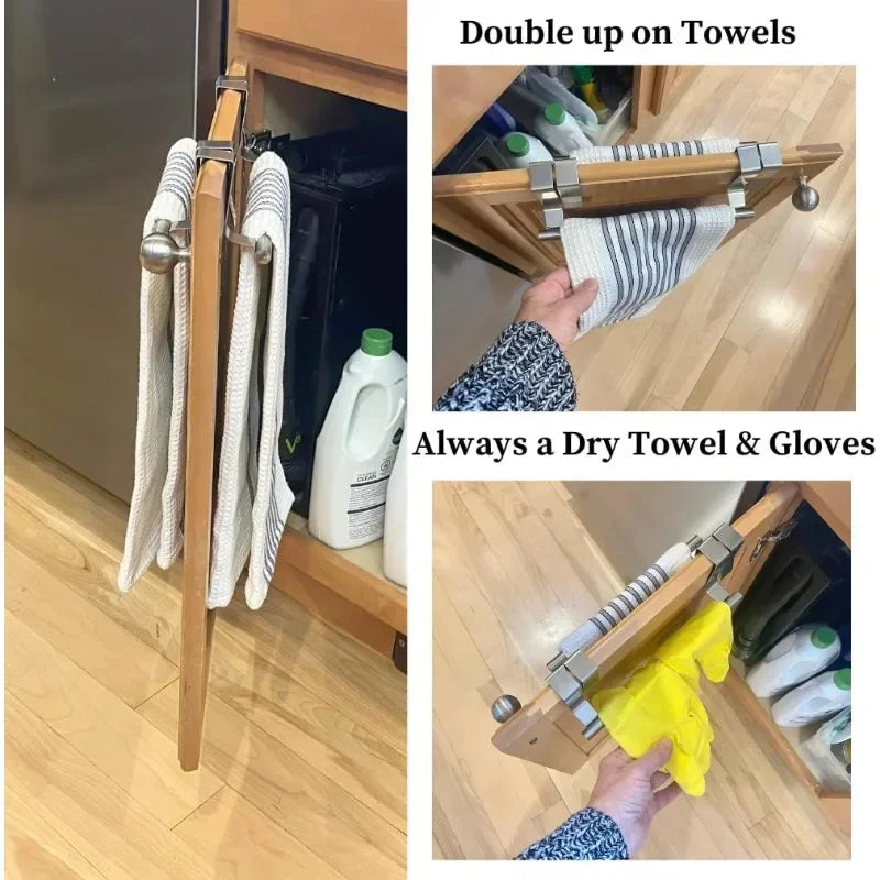 Stainless Steel Over Cabinet Towel Bar | No Drilling Kitchen & Bathroom Door Towel Holder | Hanging Organizer Rack | Bar Only. Towel NOT Included