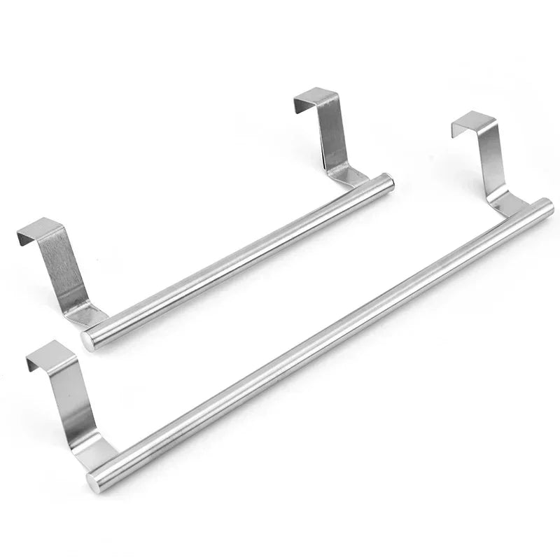 Stainless Steel Over Cabinet Towel Bar | Punch-Free Kitchen & Bathroom Door Towel Holder | Hanging Organizer Rack